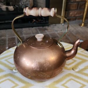 Vintage TAGUS Copper And Brass Teapot with Wooden Handle made In Portugal